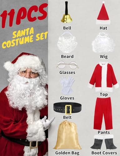Ahititi Santa Claus Costume for Men Santa Suit Adults 11pcs Mens Deluxe Professional Christmas Clause Outfit Xmas Cosplay 3XL - Thumbnail 4