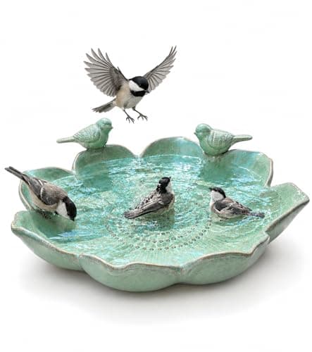 Twirleternity Birdbaths for Outdoors, 11.8" Ceramic Bird Bath for Outside with Bird Figurines, Decorative Outdoor Bird Bath Bowl for Garden Decor, Freestanding Ground Bird Bath, Gifts for Bird Lovers - Image 1