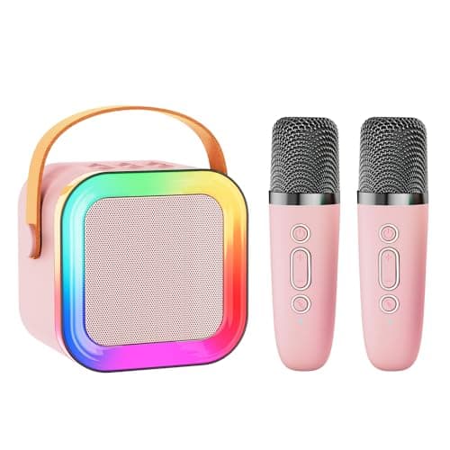 Mini Karaoke Machine Speaker for Kids Adults,Portable Bluetooth with 1-2 Wireless Microphones,Christmas Birthday Gifts Toys Girls Boys Ages 4, 5, 6,7, 8,9,10,11,12+ Years Old Toddler (Pink - 2 Mic) - Image 1