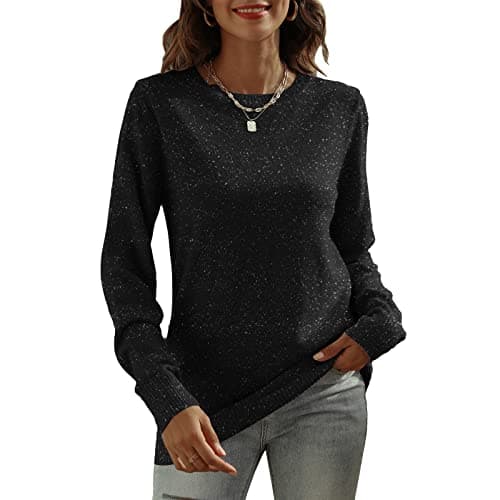 DUTUT Women's Long Sleeve Glitter Tops Crewneck Pullover Sweater Basic Casual Solid Color Tunic Tops Fall Soft Sweater - Image 1