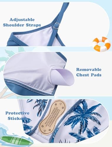 Seanrui Girls Swimsuits Size 10-12 Tankini Swimsuits 3 Piece Bathing Suit for Girls Tropical Printed Swim Shorts - Thumbnail 5