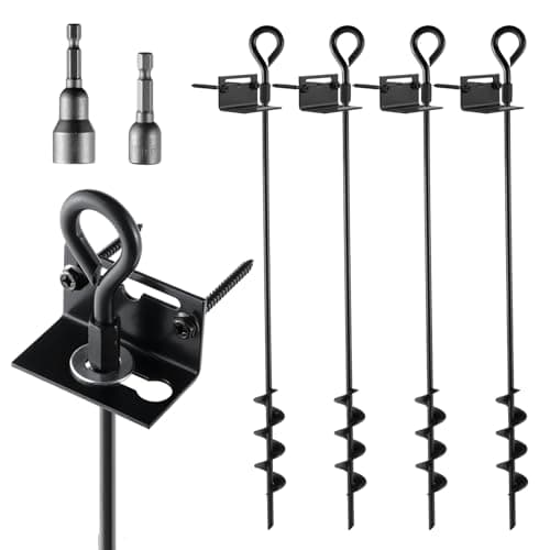 MIXXIDEA 24 in Mobile Home Anchors, Metal Ground Anchor Screw in, Heavy-Duty Earth Anchors with Adapter for Drill, Anchor Kits Set of 4 for Storage Shed, Swing, Trampoline, Tent (Black-4pk) - Image 1
