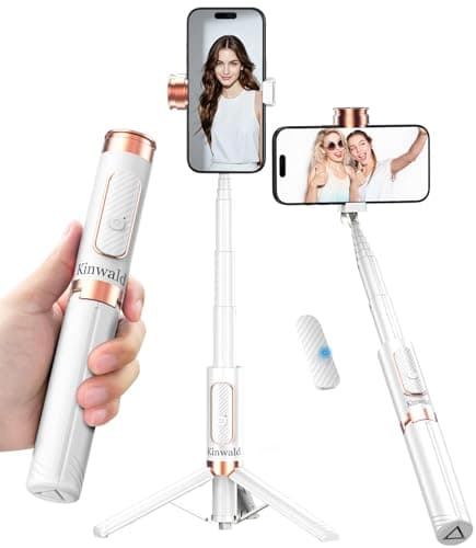 Kinwald Selfie Stick Tripod for iPhone & Android – Portable Phone Tripod Stand with Bluetooth Remote, One-Click Open, Compact & Lightweight for Vlogging, Travel & Everyday Use(White)