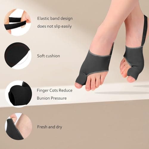 Hvshq 2PCS Bunion Corrector for Women & Men, Comfortable Big Toe Straightener with Pads & Splint, Hallux Valgus Pain Relief for Day & Night Support with Anti-slip Strap(Black,1 Pair) - Thumbnail 5