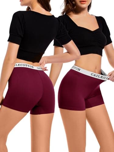 CAILECOTTON Womens Underwear Cotton Boxer Briefs for Women High Waisted Boy Short Panties Strech Breathable - 4 pack - Thumbnail 2