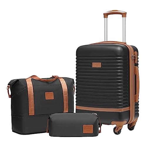 Coolife Suitcase Set 3 Piece Luggage Set Carry On Travel Luggage TSA Lock Spinner Wheels Hardshell Lightweight Luggage Set(Black, 3 piece set (DB/TB/20)) - Image 1