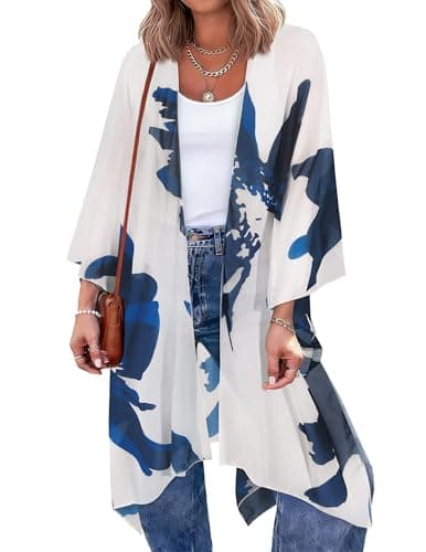 BB&KK Kimonos for Women Swimsuit Coverup Summer Cardigan Lightweight Long Beach Bathing Suit Swimwear Cover Ups Sheer Chiffon Boho Hawaii Outfits Casual Loose M - Image 1