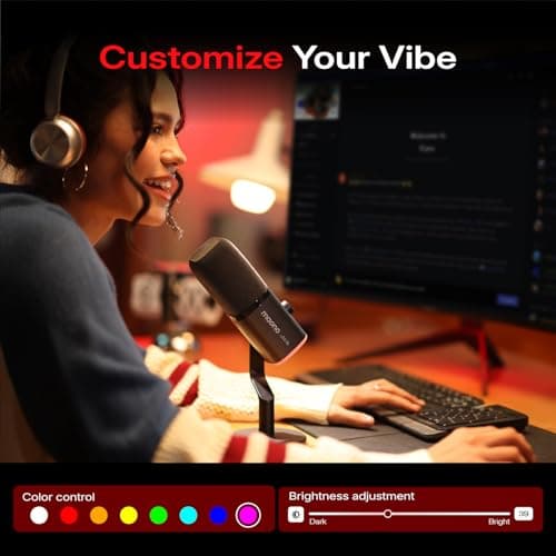 MAONO PD100W Wireless USB Dynamic Microphone, Gaming PC Mic with One-Click Noise Reduction,Mute Button,Custom RGB,3.5mm Headphone Jack,Software,Podcast Streaming Mic (Boom Arm(USB-C Receiver), Black) - Thumbnail 6