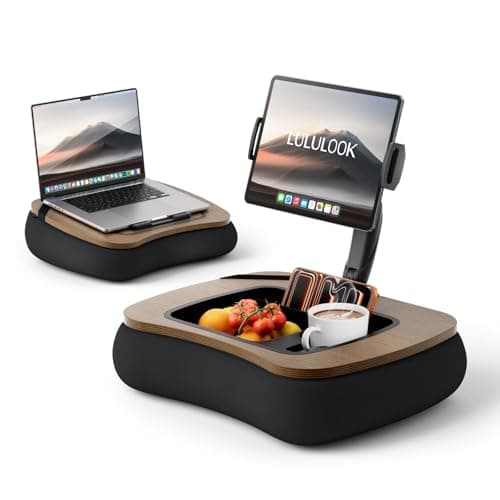 LULULOOK 2-in-1 Lap Desk & Kindle Pillow Stand, Laptop Desk Holder with Beanbag Cushion & Foldable Arm for 14" Laptop,iPad, Phone, 4.7-14.6" Tablet & Kindle Reading in Bed - Image 1