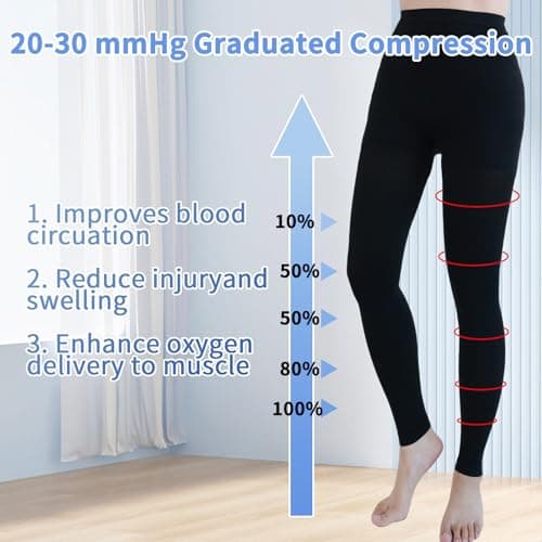 Medical Compression Pantyhose for Women & Men, 20-30mmHg Graduated Support Compression Tights Footless Medical Compression Stockings & Leggings for Edema, Varicose Veins, Swelling(Black,L) - Thumbnail 4