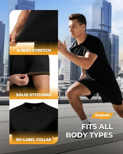 Barjneel 2 Pack Workout Shirts for Men - Black Casual Quick Dry Moisture Wicking Men's T-Shirts for Gym Running Athletic - Thumbnail 4