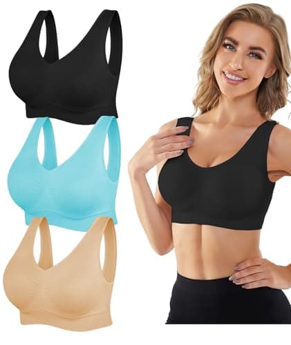 YADIFEN 3 Pack Womens Sports Bras,Wireless Comfortable Seamless Sleep Yoga Sports Bras for Women with Removable Pads - Image 1