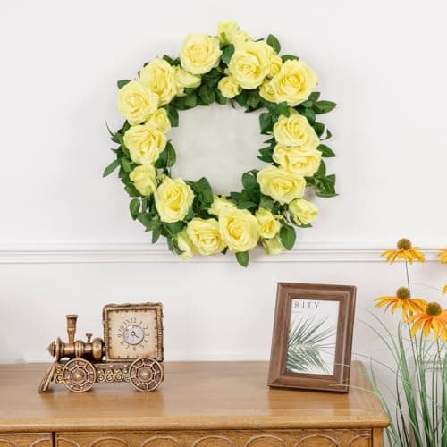 U'Artlines 3 Pack Artificial Yellow Rose Vines Floral Garlands Total 19.5 Ft Fake Vine Silk Flower Garland for Indoor Outdoor Home Wedding Arch Garden Wall Decoration - Thumbnail 6