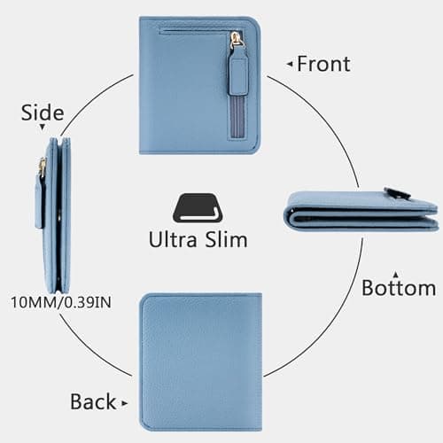 Gostwo Small Wallets Woman, RFID Blocking Wallet, Credit Card Holder Wallet, Compact Bifold Luxury Genuine Leather Pocket Passport Wallet Ladies Girls Mini Purse Travel with ID Window, Sky Blue - Thumbnail 4