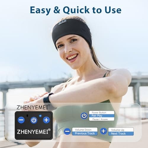 ZHENYEMEI Sleep Headphones Wireless Bluetooth 5.4 Headband, Sports Earphones Sleep Earbuds with HD Stereo Speaker Microphone for Workout Jogging Yoga Insomnia Air Travel Meditation Unique Gifts Black - Thumbnail 4