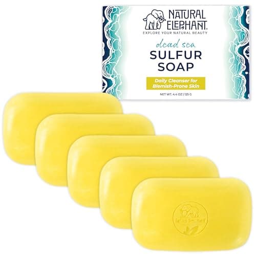 Natural Elephant Dead Sea Sulfur Soap 4.4 oz with Dead Sea Salt, Aloe Vera, Sulphur Face and Body Bar for All Skin Types (5 Pack (22 oz Total)) - Image 1