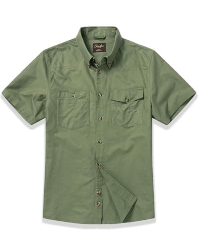CHRONOLINE Short Sleeve Button Down Shirt for Men Regular Fit Oxford Cotton Work Shirt with Pocket Work Utility Top for Men, Drab Green, XXL - Image 1