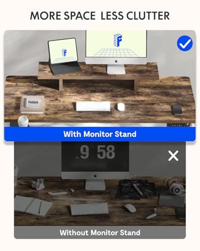 FLEXISPOT Standing Desk with Monitor Stand, 48 x 24 Inches One-Piece Electric Height Adjustable Computer Desk with Cup Holder for Home Office, Rustic - Thumbnail 5