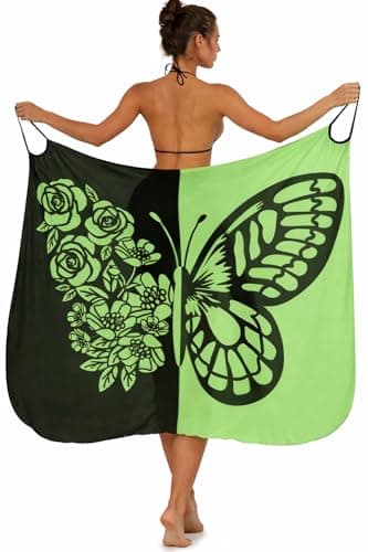 Womens Butterfly Floral Beach Cover Up Dress Backless Sarong Wrap Adjustable Strap Swimsuit Cover Up (US, Alpha, Large, Regular, Regular, Green) - Image 1