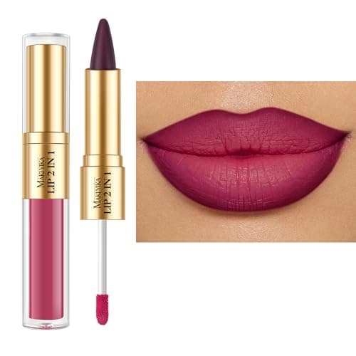 MAKI YIKA Purple Lip Liner Hot Pink Matte Liquid Lipstick Combo for Women 2in1 Long Lasting Lipsticks for Ombre Lips Waterproof Lipliner Lip Stick Cruelty Free,LGA03