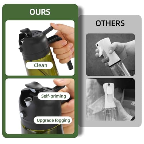 Aovdy Olive Oil Sprayer for Cooking, 2 In 1 Glass Oil Dispenser 16oz- 470ml Premium Spray Bottle for Kitchen Gadgets and Air Fryer Accessories, Salad, BBQ - Dark Green - Thumbnail 5