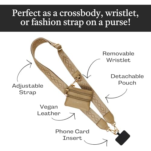 Save the Girls Original Clip and Go Phone Strap Pattern (Classic - Camel) - Crossbody Phone Strap Chain with Zipper Wallet Pouch – Phone Lanyard Zippered - Thumbnail 3