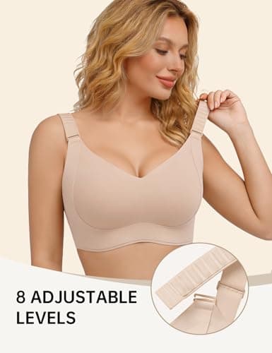 REALWILL Womens Wireless Jelly Bra No Underwire Seamless Push Up Supportive Full Coverage Soft Comfort Everyday T-Shirt Bra Nude M - Thumbnail 2