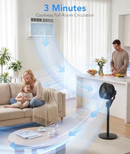 COWSAR Pedestal Fan for Bedroom, 80° Oscillation Standing Fan with Remote, Quiet Floor Fan for Room, Air Circulator Fan with 3 Speeds, 6H Timer, 2 Heights, 90° Vertical, Aroma Box, Black - Thumbnail 2