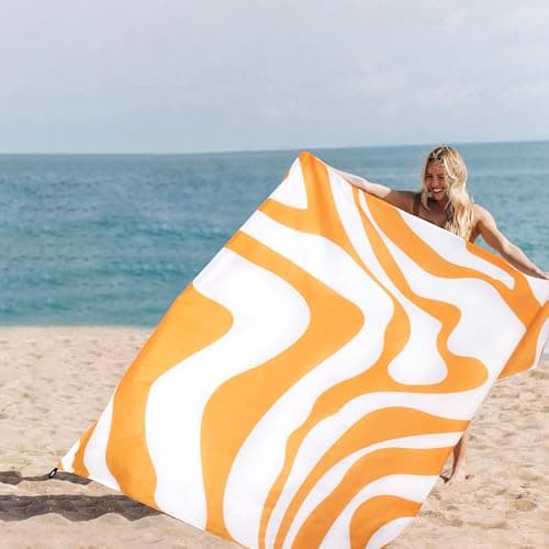 110''×118'' Extra Large Waterproof Sandproof Beach Blanket 8 Adults, Sand Free Outdoor Beach Mat with 4 Stakes & Pockets, Big Compact Picnic Blanket, Essential for Travel, Camping, Summer Vocation - Thumbnail 5