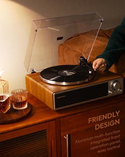 ONE-Q All-in-one Vinyl Record Player with Bluetooth 5.4, HiFi Turntable Built-in Speakers, Phono Preamp, AT-3600L Cartridge, 33/45 RPM, Auto Off - Thumbnail 5