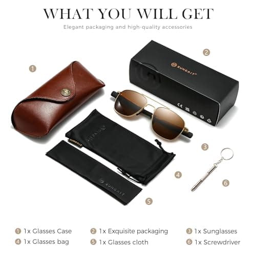 SUNGAIT Real Glass Lens Sunglasses for Men and Women: Military Style Pilot Aviator HD Shades with Upgraded Spring Hinge Bayonet Temples SGT286JC-BLP - Thumbnail 6