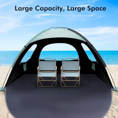 WhiteFang Beach Tent Anti-UV Portable Sun Shade Shelter for 4 Person with Blackout Shelter, Extendable Floor with 3 Ventilating Mesh Windows Plus Carrying Bag, Stakes and Guy Lines (Mint Green) - Thumbnail 4