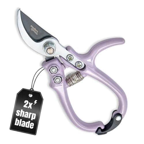 Modern Sprout Hand Pruners - Lightweight Pruning Shears W/Easy Lock- Gardening Scissors - Bypass Sharp Carbon Steel Blade - Rust Resistant - Garden Tools - Reusable Holster - Lavender