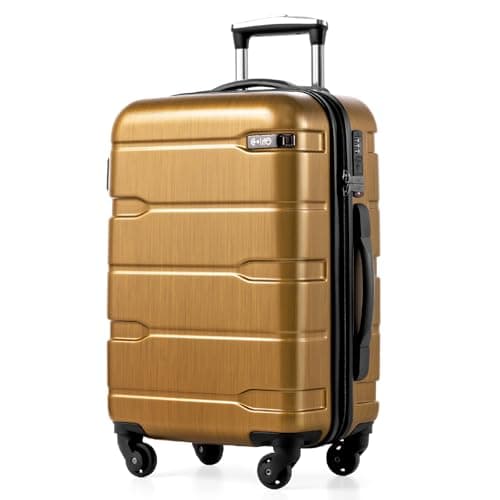 Coolife Carry On Luggage 22x14x9 Airline Approved Hardside PC+ABS Suitcase with TSA Lock, Lightweight Rolling Travel Luggage with Spinner Wheels(Black Brown, 20in) - Image 1