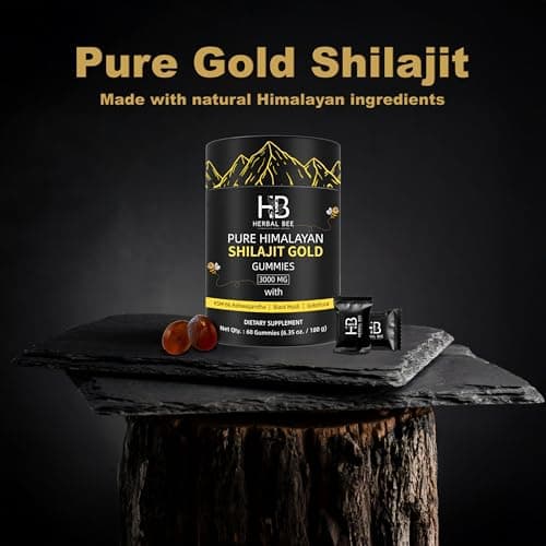 Herbal Bee Shilajit Gummies: Pure Himalayan Shilajit with Ashwagandha & Fulvic Acid, 85+ Micronutrients Trace Minerals - No Added Sugar, 100% Natural & Organic, Non-GMO for Men & Women | 60 Gummies - Thumbnail 5