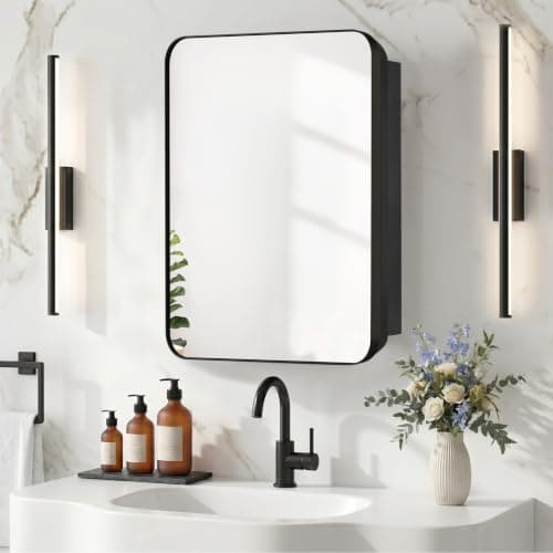 FOMAYKO Bathroom Medicine Cabinet with 20"x30" Stainless Steel Framed Mirror,Recessed or Surface Mounted Bathroom Mirror Cabinet,Storage Cabinet for Bathrooms, Guest Rooms, Apartments, Farmhouse Decor - Thumbnail 2