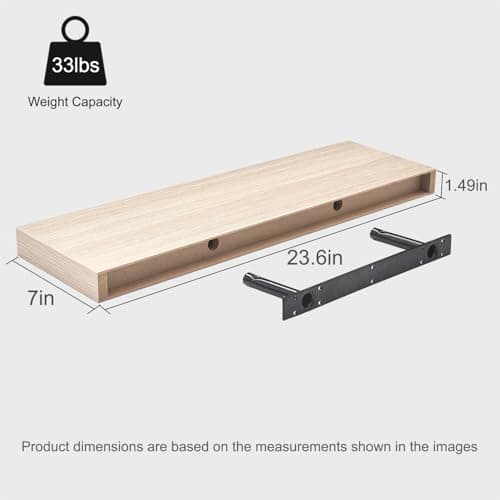 Modcraft Floating Shelves for Wall 24 Inch (Set of 2), 7.1" Deep Wide Wall Mounted Shelf for Bathroom Organizer Over Toilet, Modern Wood Storage Shelving for Bedroom Kitchen Living Room, Oak - Thumbnail 3