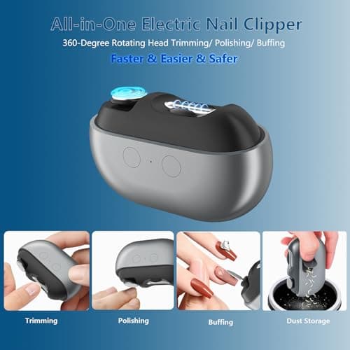 Electric Nail Clipper, Safe Electric Nail Clippers for Seniors, Adults, Kids, Babies, Upgraded 3-in-1 Nail File, Toenail Trimmer, Nail Cutter with Dust Storage & LED Light, Gifts for Mom Dad (Gray) - Thumbnail 3