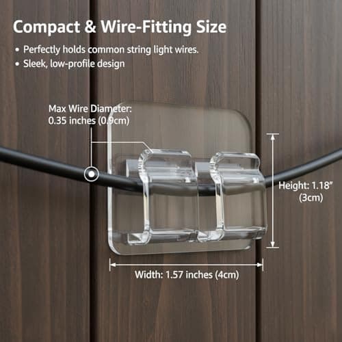 AFFAVON 40 Pack Large Outdoor String Light Hooks - Reusable & Waterproof Adhesive Clips for Patio & Garden - Damage-Free, Clear Wire Holders for Christmas Garland, Decoration & Cable Management - Thumbnail 5
