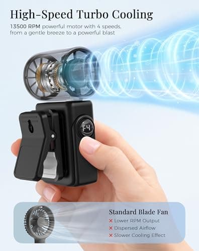 Hotsales Clip-On Portable Fan, 13500 RPM Rechargeable Handheld Mini Fan with LED Display, 360° Rotating Detachable Clip, Stroller Fan for Baby, Compact Travel Essentials/Lash, Summer Gifts for Women - Thumbnail 4