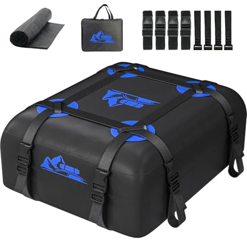 BATSUVCER Car Rooftop Cargo Carrier Bag 15 Cubic Feet, 100% Waterproof Heavy Duty Car Roof Bag for All Vehicle with/Without Racks - Anti-Slip Mat, 4 Door Hooks, Storage Bags, 4PCS 3.8CM Straps(Blue)