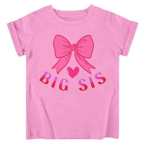 Funnycokid Big Sister Shirts for Girls 4T 3T T-Shirt Pink Size 4 Pregnancy Announcement Toddler Promoted to Short Sleeve Bow Print - Image 1