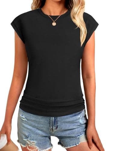 GKBK Womens Summer Tops Ruched Cap Short Sleeve Tshirts Business Fashion Trendy Clothes Outfits Coral M - Thumbnail 3