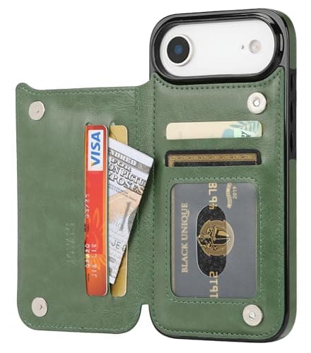 JOYAKI Compatible with iPhone 17 Air Wallet Case with Card Holder, PU Leather Kickstand Card Slots Case with Screen Protecor, Double Magnetic Clasp and Durable Shockproof Cover 6.6 "-Grass Green - Thumbnail 2