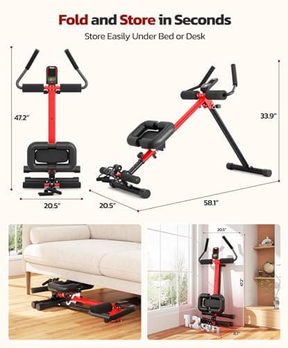 Yoleo Multi-Functional Ab Machine, Foldable Ab Workout Equipment, Ab Trainer Machine for Stomach Workout, Ab Crunch & Rowing Machine with Foam Support,7-Length Adjustable Ab Machine for Home Exercise - Thumbnail 6