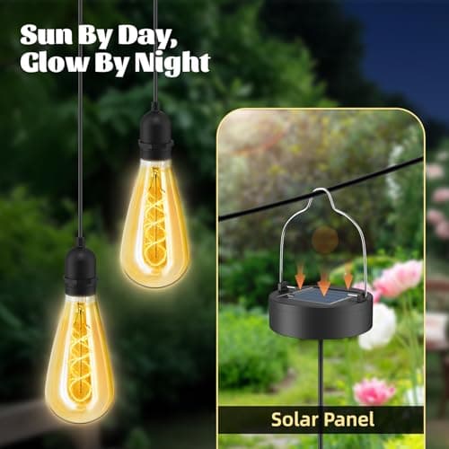 Solar Hanging Lantern Outdoor 2 Pack – Amber Glass Edison Bulb, Waterproof Hanging Solar Lights, Auto On/Off Warm White Decorative Lanterns for Patio, Garden, Yard, Porch, Tree - Thumbnail 2