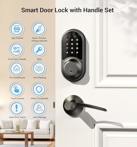 Veise RZ06B Smart Locks for Front Door, 2 Lever Handle Set, Keyless Entry Deadbolt, App Control, Electronic Digital Touchscreen Keypad, Auto Lock, IP54 Waterproof, Easy Installation, Matte Black - Thumbnail 4