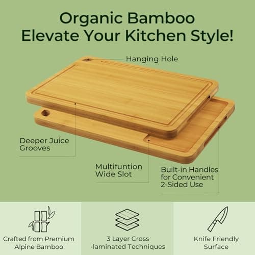 Keechee Wood Cutting Board for Kitchen - Reversible Bamboo Cutting Boards Gift Set of 3 with Juice Groove, Wooden Chopping Board for Meat, Fruit, Vegetables & Cheese (Pre Oiled, Natural) - Thumbnail 4