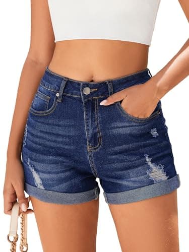 Bosmeer Women's Casual Summer Ripped Denim Shorts Mid-Waisted Stretchy Jean Shorts with Pockets Street Style Ready - Image 1