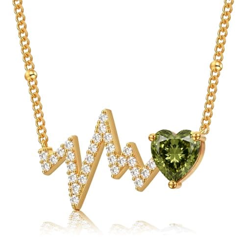Helirose Heart Necklace for Women, Gold Necklace 18K Gold Plated, Dainty Romantic Heart Pendant, Hypoallergenic Jewelry, Birthday Gifts for Women, Mothers Day Gifts, Gift Box & Message Card (Olive Green) - Image 1